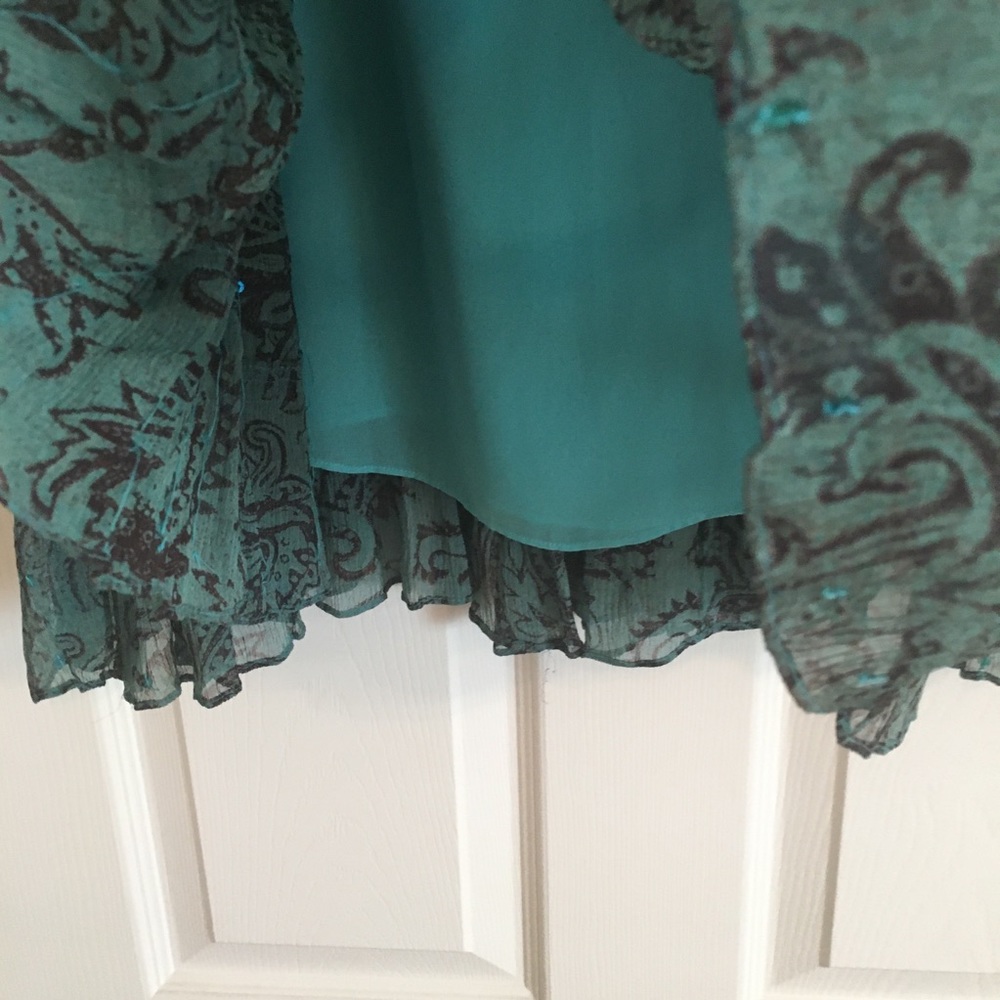 Turquoise Paisley Tiered Skirt with Sequins - Picture 4 of 7